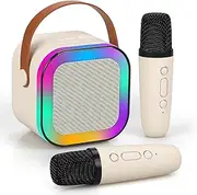 Lyiazsoy Portable Karaoke Machine with 2 Wireless Microphone, Mini Bluetooth Speaker for Adullts and Kids, Valentines Day Gifts Back to School Gifts (Beige)