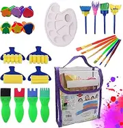 25PCS Children Paintbrushes Washable Paint Brushes Sponge Painting Brush Set for Kids Early DIY Learning Toys Finger Paints sponges Art Supplies for Acrylic Crafts Rock Tempera Paints Multicolor 25pcs