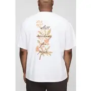 Mens White Plus Oversized Still Searching Floral Print T-Shirt