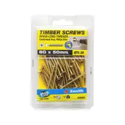Zenith 8G x 50mm Brass Plated Hinge-Long Thread Countersunk Head Timber Screws - 50 Pack