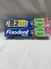 (2) Tubes Of Fixodent Plus Scope Denture Adhesive Cream 2 Oz Each