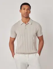 Hawes & Curtis Light Taupe Inverted Rib Knitted Polo Shirt | Short Sleeve Size: XXL