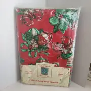 VTG Ashley Taylor Christmas Tablecloth NOS KMART Holly Ornaments Pinecones Bows