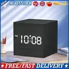Wooden Digital Alarm Clock Voice Control LED Bedside Clock for Home Decoration