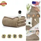 Beige Striped Flannel & Sherpa Heated Blanket - 50"x60" for All Winter Comfort
