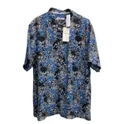Tommy Bahama After Hours Blooms Short Sleeve Camp Black Blue Floral $138 NOLA