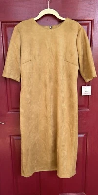 New ANNE KLEIN Women’s Chamois Camel Lagenlook Career Midi Dress 10 Officecore