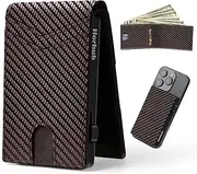 [HORHUB] Card Wallet for Men, 2-in-1 Detachable Pop-up Wallet+ Magsafe Wallet, Cash and Credit Card Slots，Aluminum RFID Blocking Minimalist Wallet,mens gifts (Carbon Fiber), Brown, Detachable Pop-up