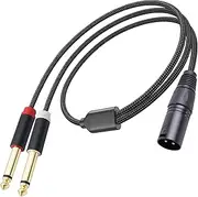 tunghey Dual 1/4 inch to XLR Male Y Splitter Cable,Male XLR to Dual 6.35mm TS Mono Plug Microphone Audio Converter Adapter Nylon Braided (2m)