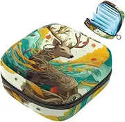 Period Bag,Sanitary Napkin Storage Bag,Autumn Leaves Deer,Tampon Bag for Purse