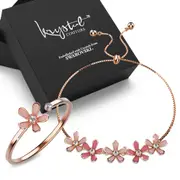Boxed Petalia Pink Bracelet and Ring Featured SWAROVSKI® Crystals in Rose Gold