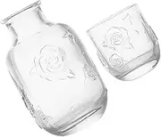 GRIRIW Space-Saving Glass Teapot Cups Vintage Floral Design for Tea Fruit Juice Cold Drinks Home