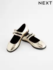 Gold Metallic Double Strap Mary Jane Shoes (N34845) | $48 - $63