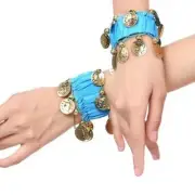 Blue Belly Dancer Bracelet Jasmine Cuff Wrist Arabian Bollywood Coins Costume