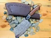 Chef Meat Cleaver Damascus Steel Knife Raindrop Pattern Rosewod Handle
