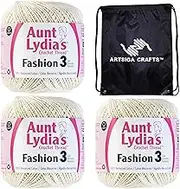 Crochet Thread Fashion Size 3 Bridal White 182-926 (3-Skeins) Same Dye Lot Fashion Size 3 Soft 100% Mercerized Cotton Bundle with 1 Artsiga Craft Bag