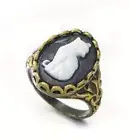 Vintage Style Beautiful Women’s White Cat On Black Cameo Ring - Size 6