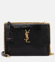 [Saint Laurent] Saint Laurent Sunset Medium croc-effect leather shoulder bag One Size black
