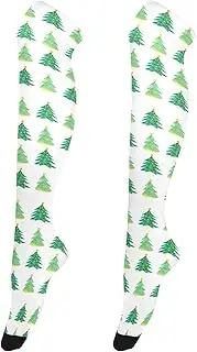 [Caihoyu] Women'S Socks Fashionable Leg Warmers Tall Thigh High Socks for Stage Performances Christmas Tree Pattern Watercolor, Christmas Tree Pattern Watercolor