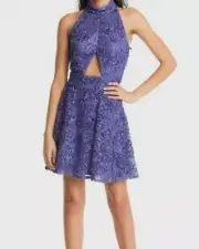 SHO BY TADASHI SHOJI 16 Sequin Ribbon Violet Cut-out Fit & Flare Dress NWT $268