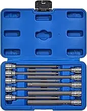 CASOMAN 10 Pieces 3/8 Inch Drive Long Hex Bit Socket Set, 1/16 Inch to 1/2 Inch, SAE, Extra Long Allen Hex Bit Socket Set, CR-V and S2 Steel