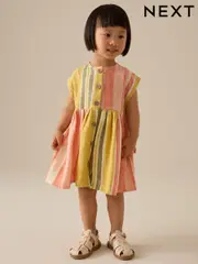 Rust/Pink Stripe Button Through Summer Dress (3mths-10yrs) (E79569) | $24 - $31
