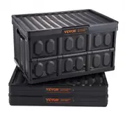 VEVOR Collapsible Storage Bins with Lids, 45L 3 Packs, Folding Plastic Stackable Utility Crates with Handles, Large Heavy Duty Containers for Clothes,