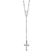 Sterling Silver Rhodium-Plated Polished Beaded Rosary 24 Inch Necklace