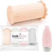 [Rinseroo] LeakLocks® Toiletry Skins™ Elastic Sleeve for Leak Proofing Travel Container in Luggage. For Standard and Travel Sized Toiletries. Reusable Accessory for Travel Bag Suitcase and Carry-on Luggage, 4 pk