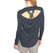 NWT, Athleta open back breezy navy blue longsleeves Athletic top size Medium