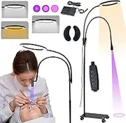 2 in 1 Lash Light for Eyelash Extensions, UV Gel Curing Lamp & 3 Color Eyelash Lamp, Flexible Gooseneck UV Floor Lamp with Foot Pedal Switch & Adjustable Height, Glue Cured in 1-3S