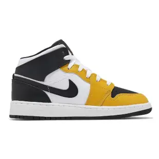 【NIKE 耐吉】休閒鞋 Jordan 1 Mid Yellow Ochre GS 大童 女鞋 黃 黑 撞色 AJ1(DQ8423-701)