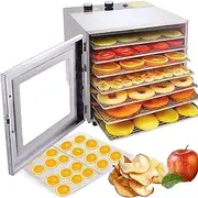 6-Tray Stainless Steel Food Dehydrator, Commercial Fruit Food Dryer with Timer & Thermostat Control, Electric Drying Fruits Machine for Fish Vegetables Meat Jerky Herb
