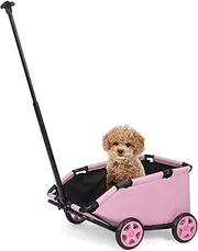 Mini Dog Stroller, Foldable Strollers for Mini Pets with Storage Bag, Built-in Cushion and Safety Rope, Shopping Catrs with Extendable Pull Handle, Dog Carrier with Wheels (Pink)