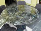 24" Round Labradorite Console Table Top Handmade Natural Stone Modern Arts Decor