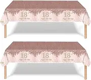 2Pcs Rose Gold Happy 18th Birthday Party Tablecloth,137 * 274cm Plastic Rosegold 18th Table Cloth for Her Girl Women Birthday Table Decorations Waterproof Party Tablecovers for 18th Birthday Party