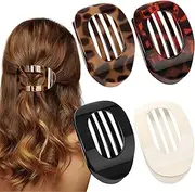 VivaSmile 4 PCS Flat Hair Clips for Women, Curved Design Hair Clips for Lying, Driving - Matte Strong Hold Hair Claw Clips for Thin, Thick Hair, Hair Accessories for Women and Girls (Leopard)