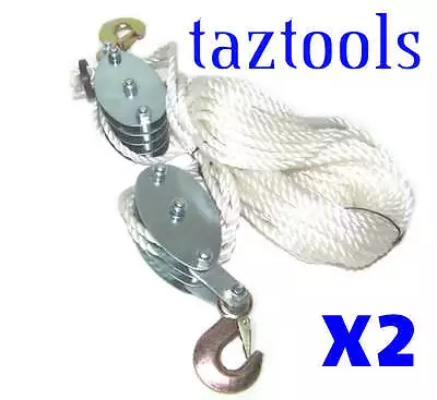 2pc 2Ton Poly Rope Hoist Pulley Wheel Block and Tackle Puller Lift Tool Pulling