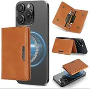 Magnetic Wallet Compatible with MagSafe for iPhone 16 15 14 13 12 Pro Max Plus Series, 4 Cards Holder, PU Leather Slim RFID for iPhone(Brown)