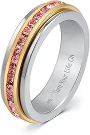[M Muses art design] Muses Art Design Fidget Rings, Anxiety Rings, Spinner Rings, Band Rings with Crystal Birthstone, Stainless Steel, Women and Men, Meditation Rings, Thumb Rings, Stress Relieving and Anxiety Reducing