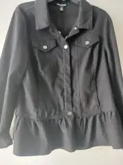 Nina Leonard Womens Large Black Wash Long Sleeve Button Jacket