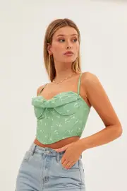Green Corset Style Crop Top - Size L, Women's Crop Top