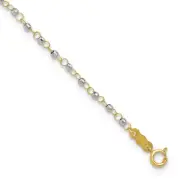9"+1" 14K Yellow & White Gold Circle Chain w/ Mirror Beads Anklet