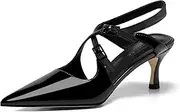 [Coutgo] Womens Slingback Kitten Heels Pointed Toe Criss Cross Pumps Buckle Office Dress Shoes