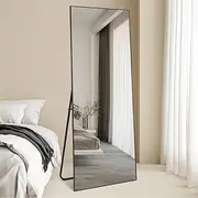Modern Full Length Mirror 170x60cm - Wall & Floor Mount with Rustproof Metal Frame & Anti-Slip Base for Gyms, Coastal Homes & Child-Safe Spaces | HD Clarity & Multi-Layer Safety Design (Black 170*60)