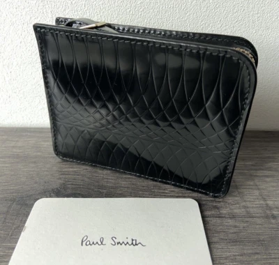 PAUL SMITH BLACK PATENT LEATHER NO 9 TOP ZIP PURSE POUCH WALLET RETAIL €190 BNWT