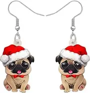 [DALANE] Christmas Acrylic Pug Dog Earrings Dangle Drop Anime Candy Cane Puppy Pets Jewelry Gifts for Women Pug Lovers Party Favors