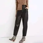 Madewell Vegan Leather Pull On Paperbag Waist Pants 00 Black NEW