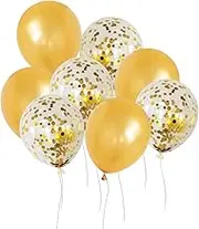 50 12-inch Latex Balloons, 25 Pearlized Pearlescent Gold+25 Transparent with Confetti Large Thick Big Round Shining Biodegradable Bulk Helium Gas Air Inflated Kids Birthday Wedding Party Decorations