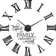 Large 3D DIY Wall Clock Roman Numeral Frameless Wall Clock Home Office Decor